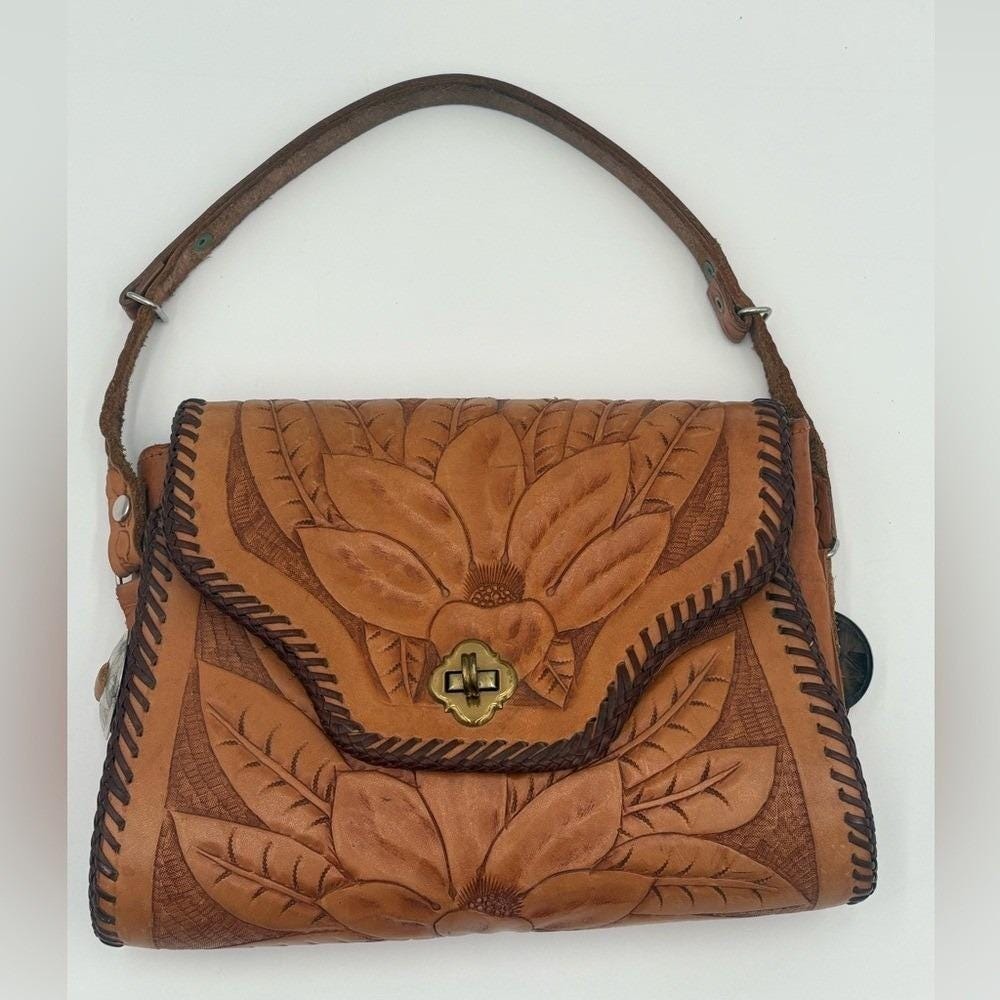 Vintage Four Jay’s Hand Tooled Leather Purse Western‎ Floral Boho Bag